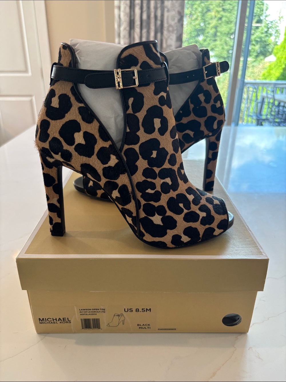 Michael Kors Leopard-Print Peep-Toe Ankle Booties - Brown/Black